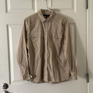 Banana Republic Khaki Beige Button Down Casual Dress Shirts 2 Front Pocket M